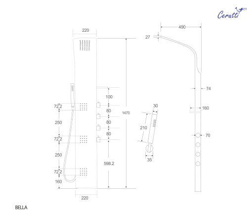 Душевая панель Cerutti SPA CT9254 прямоугольная настенная - фото 3