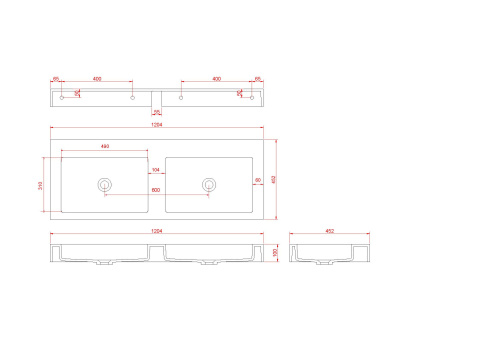 Раковина из искусственного камня Armadi Art Flat 888-120 120х45 подвесная цвет белый без отверстий под смеситель - фото 2