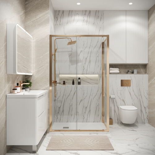 Душевая перегородка Grossman Cosmo 200.K33.02.90.32.00 90х195 стекло прозрачное профиль золото глянцевое - фото 4