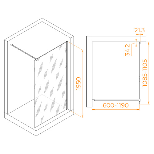 Душевая перегородка RGW Walk In 351000111-11 110х195 стекло прозрачное профиль хром глянцевый - фото 2