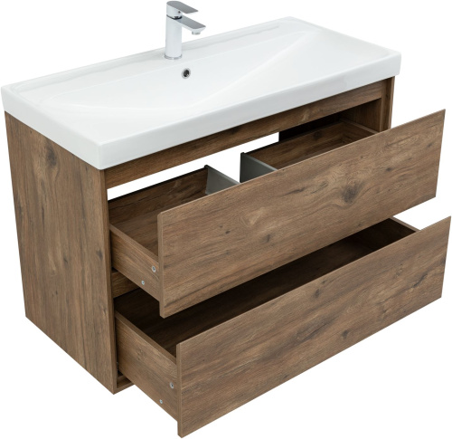 Тумба под раковину Aquanet Милан 00336380 100х45х64 подвесная цвет темное дерево - фото 2