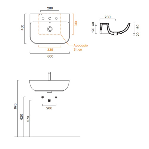 Раковина керамическая Catalano Italy 60 см 720601001 подвесная цвет белый 1 отверстие под смеситель - фото 2