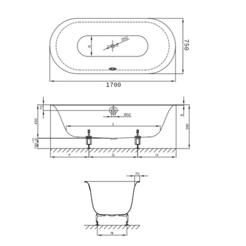 Ванна стальная Bette Lux Oval 3465-000 PLUS 170х75 отдельностоящая овальная без ножек - фото 2