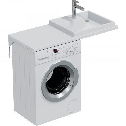 Раковина из искусственного камня СанТа Юпитер 900132 110х50 над стиральной машиной цвет белый 1 отверстие под смеситель - фото 3