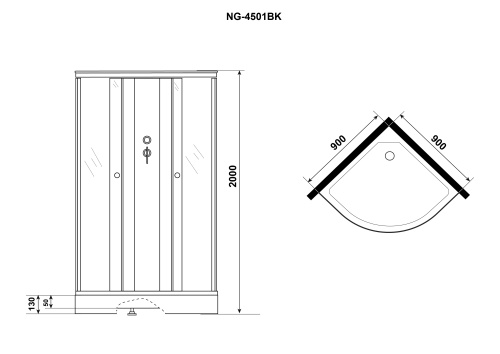 Душевая кабина Niagara Eco E90/13/TN/BK 90х90 четверть круга без крыши ориентация универсальная - фото 4