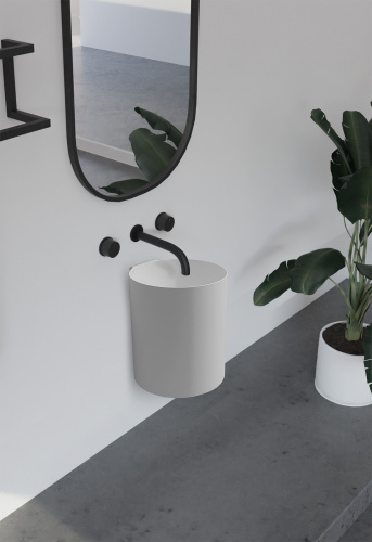 Раковина из искусственного камня Abber STEIN AS2624 42х42 подвесная цвет белый матовый без отверстий под смеситель - фото 4