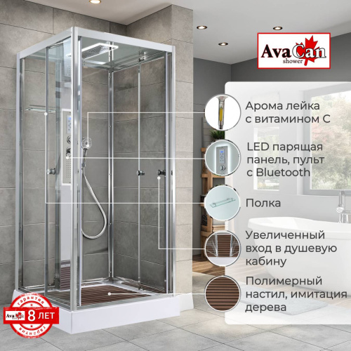 Душевая кабина AvaCan Z Z1910LED 100х100 квадратная с крышей ориентация универсальная - фото 2