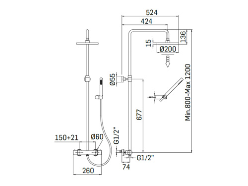 Душевая стойка Mamoli Pico 38300832002K настенная черный матовый - фото 2