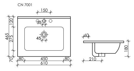 Раковина из сантехнического фарфора Ceramica Nova ELEMENT CN7001 60х50 накладная цвет белый 1 отверстие под смеситель