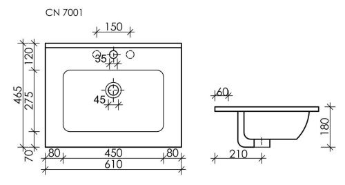 Раковина из сантехнического фарфора Ceramica Nova ELEMENT CN7001 60х50 накладная цвет белый 1 отверстие под смеситель - фото 4