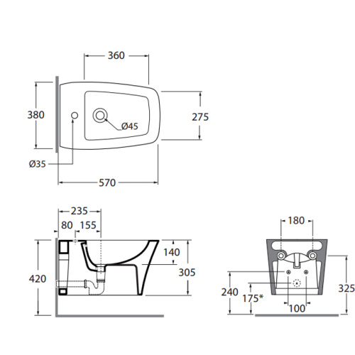 Биде Azzurra Jubilaeum HEBKS000000MBI*1 подвесное - фото 2