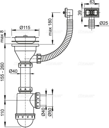 Сифон для раковины Alcadrain A447-DN50/40 белый - фото 2