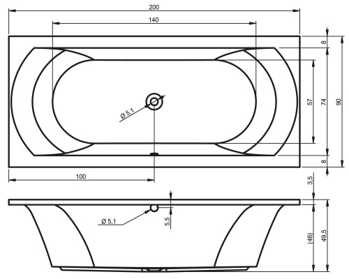 Ванна акриловая Riho B054001005 Ванна LIMA Ванна 200x90 RIHO B054001005 200х90 пристенная прямоугольная без ножек - фото 3