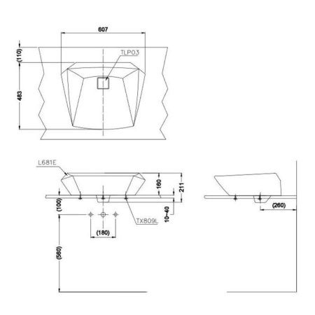 Раковина керамическая Toto Jewelhex LW681B#W 60 см накладная цвет белый без отверстий под смеситель