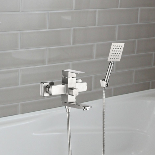 Смеситель для ванны WesnaArt Kubus KUB13-310 настенный сатин - фото 3