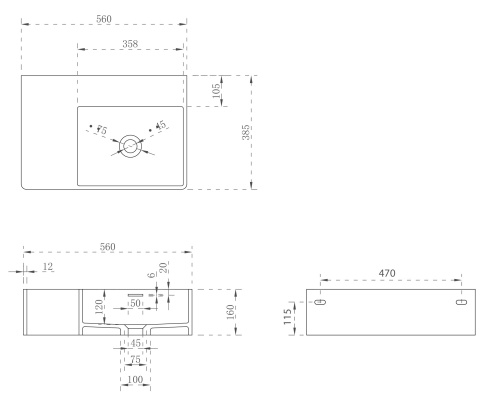 Раковина из искусственного камня Abber STEIN AS2644 R 56х39 подвесная цвет белый матовый без отверстий под смеситель - фото 4