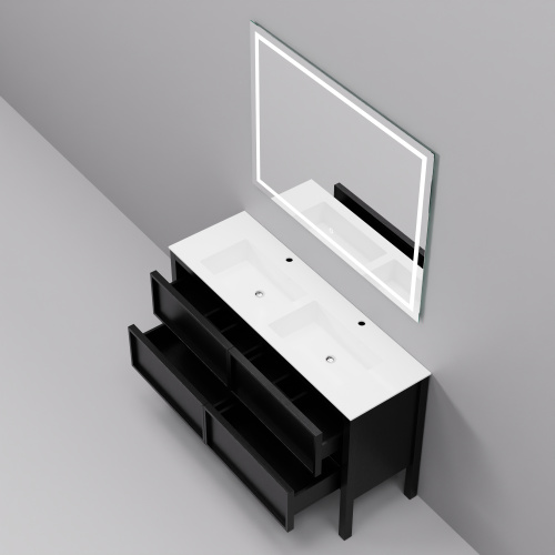 Тумба с раковиной+зеркало Art Decco Elisa (Элиса) AES14F78D1M0 140x45x85 напольная цвет черный дуб - фото 4