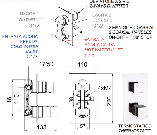 Смеситель для душа Remer Q-Elegance QT92 настенный хром с термостатом - фото 2