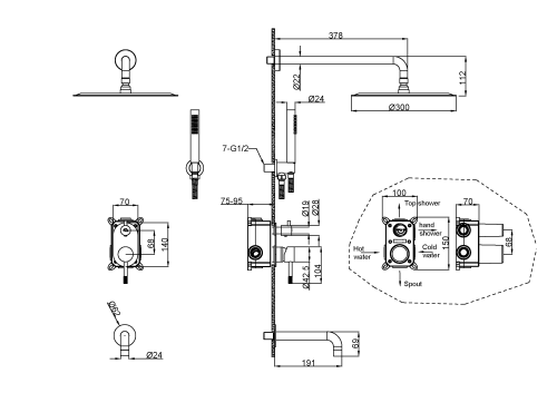 Душевая система Boheme Uno 464-2-CB встраиваемая цвет медь брашированная - фото 2