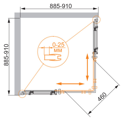 Душевой уголок Cezares STYLUS-M STYLUS-O-M-A-2-90-C-Cr 90х90 стекло прозрачное профиль хром глянцевый без поддона - фото 4