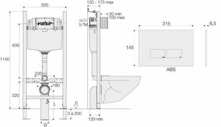 Инсталляция для унитаза с клавишей смыва Valsir KIT P3 CR VS0853202