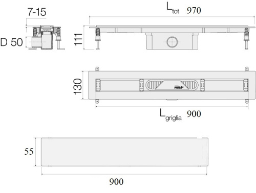 Душевой лоток Valsir Linea KIT LINEA 900 напольный - фото 2