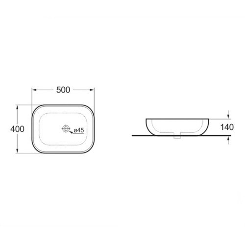 Раковина из сантехнического фарфора Vincea VBS-101MO 50х40 накладная цвет океан матовый без отверстий под смеситель - фото 3