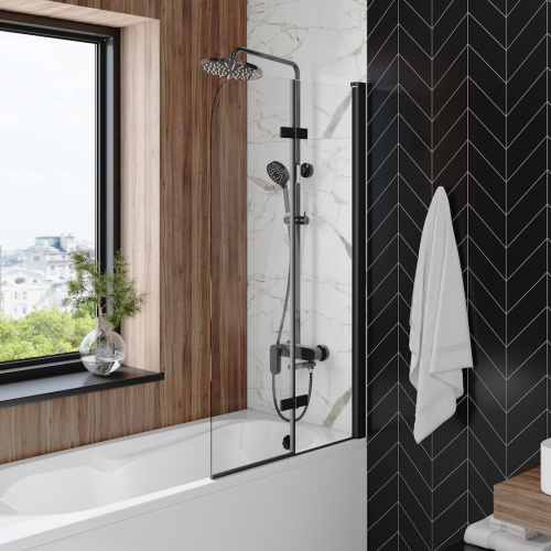 Шторка на ванну Teymi Anni T00277 80х140 стекло прозрачное профиль черный ориентация универсальная - фото 4