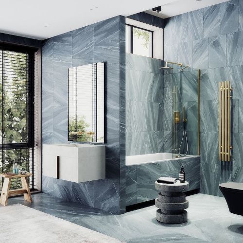 Душевая шторка на ванну Maybah Glass MGV-63-3ш 70х140 стекло прозрачное профиль золото ориентация универсальная - фото 2