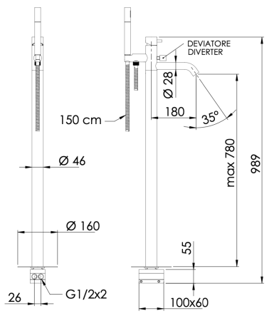 Смеситель для ванны Daniel Tokyo TK67815 напольный черный