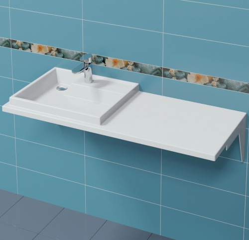 Раковина из искусственного камня СанТа Юпитер 900124 121х50 над стиральной машиной цвет белый 1 отверстие под смеситель - фото 2