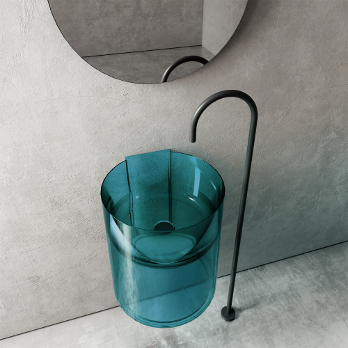 Раковина из полиэфирной смолы Abber KRISTALL AT2704Aquamarin 42х42 подвесная цвет бирюзовый без отверстий под смеситель - фото 4