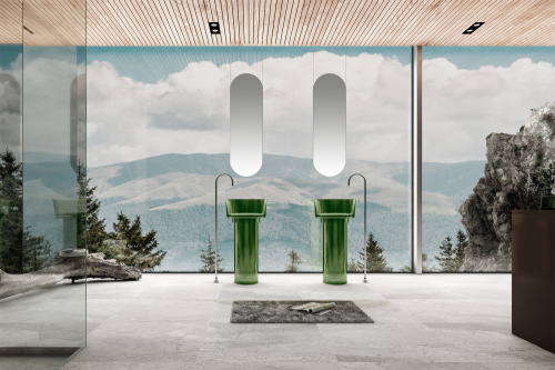 Раковина из полиэфирной смолы Abber KRISTALL AT2702Emerald-H 45х45 напольная цвет зеленый без отверстий под смеситель - фото 2