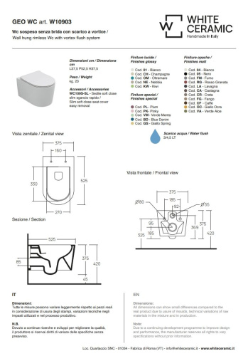 Унитаз подвесной White Ceramic Geo W10903SET01/Geo белый глянцевый с сиденьем микролифт безободковый - фото 2