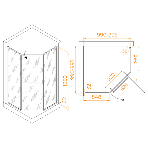 Душевой уголок RGW Hotel 350608400-24 100х100 стекло матовое профиль черный без поддона - фото 3