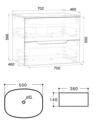 Тумба с раковиной Orange Line Li-70TugMDF+B08-500W 70х46х71 подвесная цвет графит матовый - фото 5