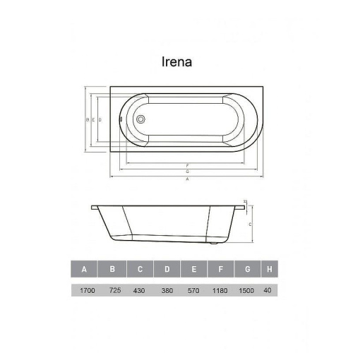 Ванна акриловая Vayer Irena Гл000026131 170х72 пристенная прямоугольная - фото 2