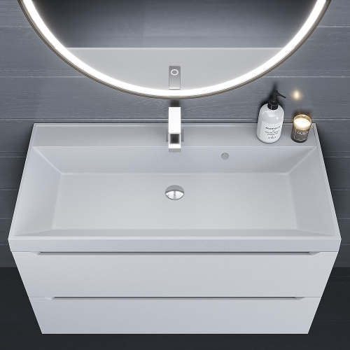 Раковина из искусственного камня Uperwood Classic Quartz 293020632 100х45 полувстраиваемая цвет белый - фото 5