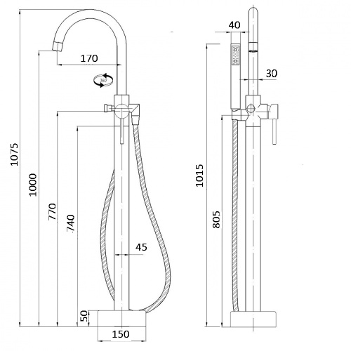 Смеситель BOCH MANN BRAIES Matt black BM8921 напольный черный матовый - фото 3