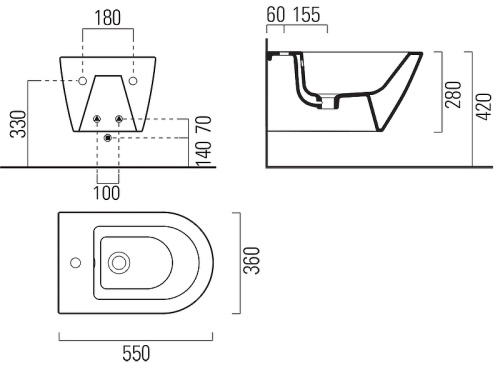 Биде GSI Kube X 9465111_УЦ/3 подвесное (черная точка) - фото 2