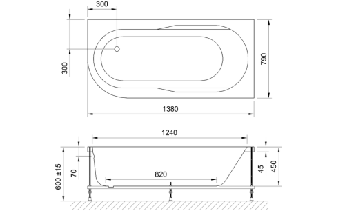 Ванна акриловая Royal Bath AZUR RB614200R 138х79 пристенная асимметричная без каркаса - фото 4