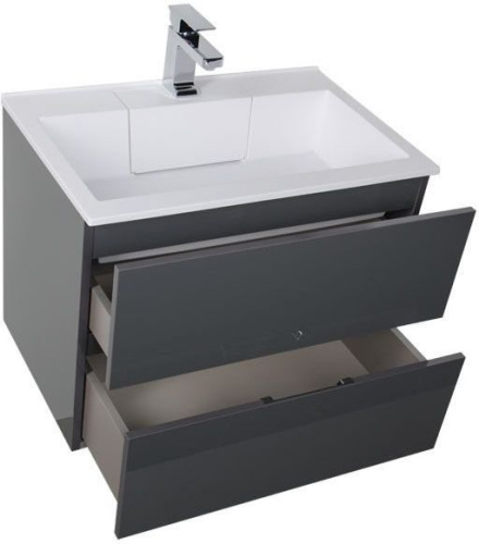 Комплект мебели: тумба с раковиной + зеркало-шкаф Aquanet Алвита 00184580 70x45x138 подвесной цвет серый - фото 5