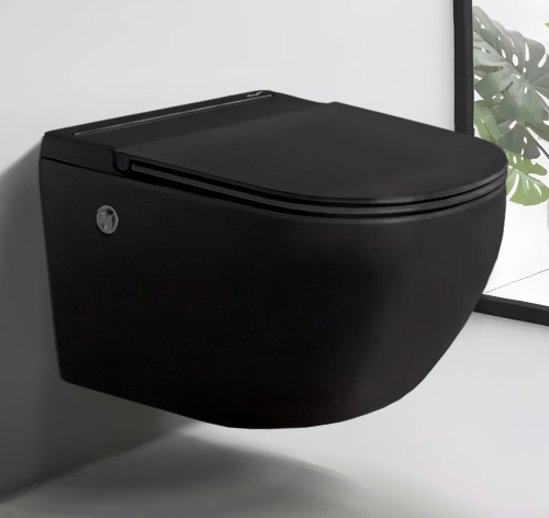 Унитаз подвесной Cerutti SPA CT10194 черный матовый с сиденьем микролифт безободковый импульсный смыв - фото 2