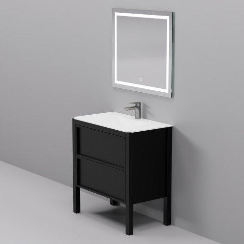 Тумба с раковиной+зеркало Art Decco Elisa (Элиса) AES08F78S2MF 80x45x85 напольная цвет черный дуб - фото 3