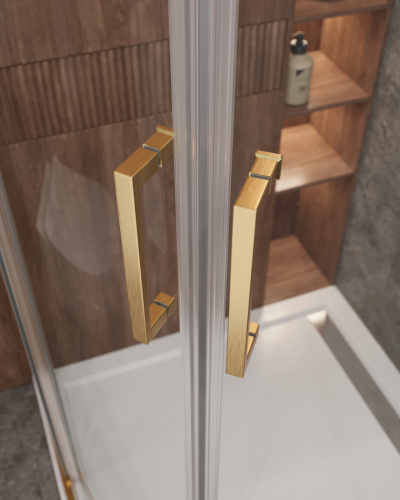 Душевой уголок Cezares MOLVENO MOLVENO-R-2-100-C-BORO-IV 100х100 стекло прозрачное профиль золото брашированное без поддона - фото 2