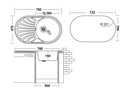 Кухонная мойка Ukinox Фаворит FAD760.470 -GT6K 2L 47х76 цвет нержавеющая сталь поверхность матовая - фото 3