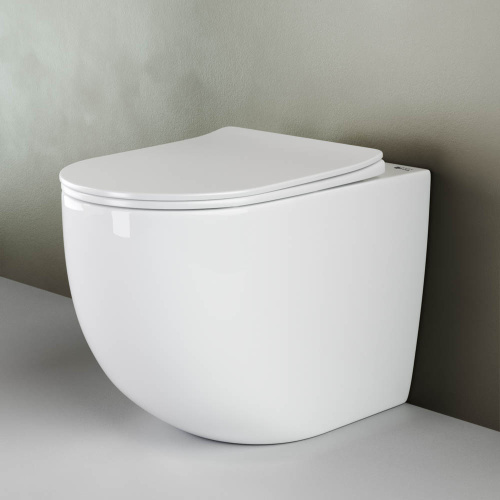 Унитаз приставной Ceramica Nova MIA CN1810 белый с сиденьем микролифт безободковый душевой смыв - фото 3