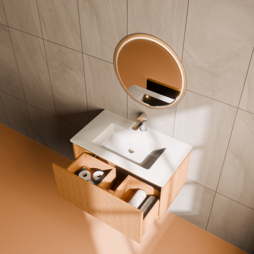 Тумба с раковиной+зеркало Art Decco Elizabeth (Элизабет) AEL08W11S1M0 80x45x40 подвесная цвет белый дуб - фото 3