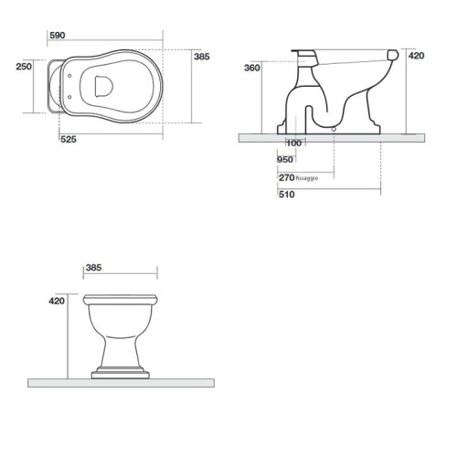 Чаша унитаза приставная Kerasan Retro 101001 цвет белый без сиденья душевой смыв - фото 2
