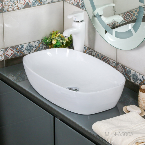 Раковина из сантехнического фарфора Melana A500A-805 60х38 накладная цвет белый без отверстий под смеситель - фото 3